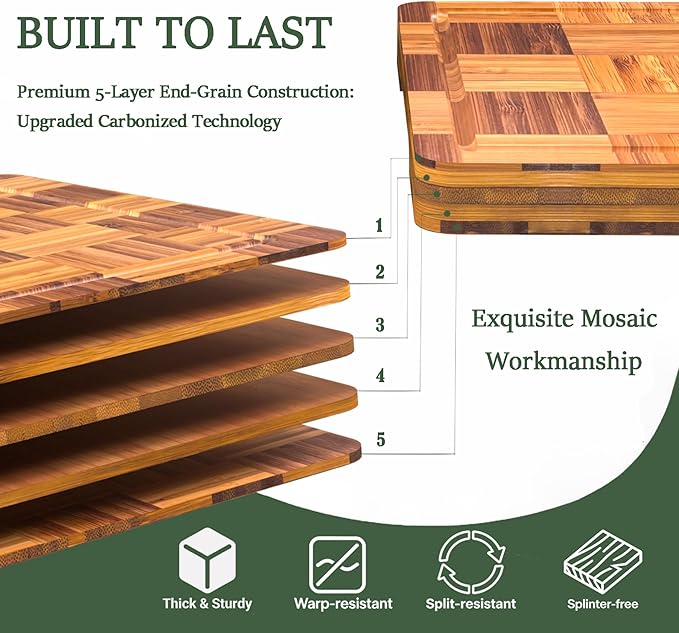 Cutting Board,Heavy Duty Cutting Board Set of 3 with Stand,End Grain Butcher Block Cutting Boards for Kitchen with Juice Grooves and Handles for Meat, Cheese, Charcuterie and Serving