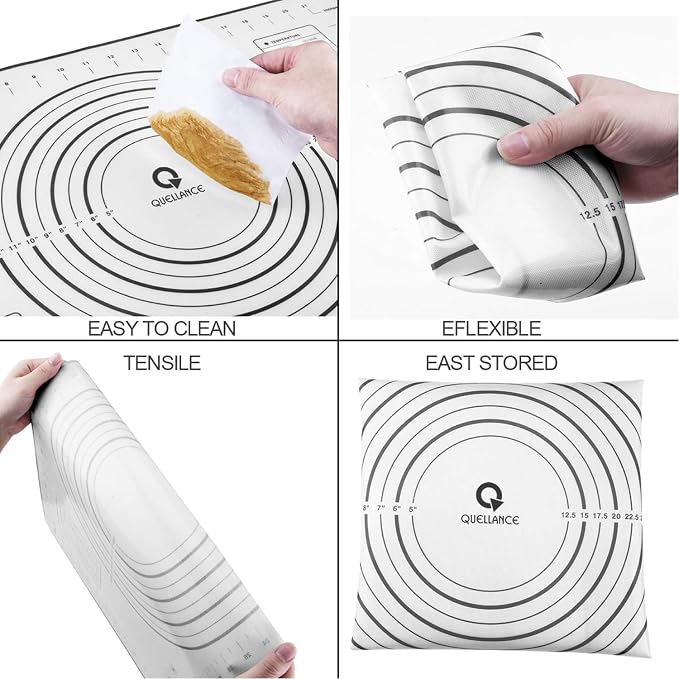 Wood Rolling Pin, QUELLANCE Wood French Roller Pin with Silicone Baking Mat, Beech Wood Dough Roller for Baking Dough, Pizza, Pie, Pastries, Pasta and Cookies