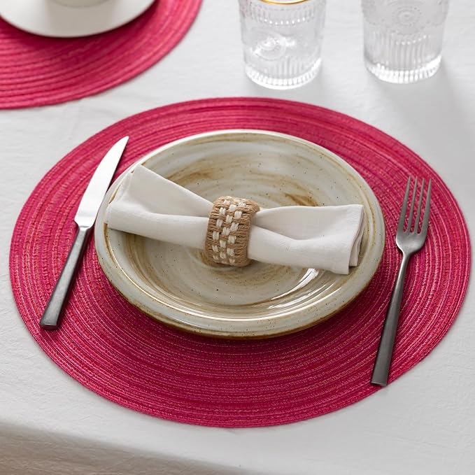 Round Placemats Set of 8 Woven Placemats Washable Braided Table Mats for Dining Table Heat Resistant Non-Slip Circle Place Mats(Pink)