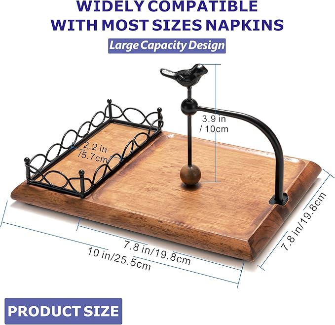 Charming Wooden Napkin Holder with Bird Design – Includes Space for Salt and Pepper Shakers – Multifunctional Black Napkin Holder for Table, Kitchen & Outdoor Use