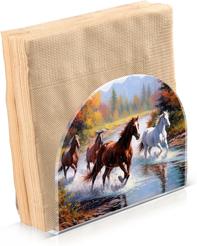 Qilmy Running Horses Napkin Holder for Tables –Napkin Holders for Kitchen, Table Napkin Holders, Cocktail Napkin Holder,Paper Napkins Holder