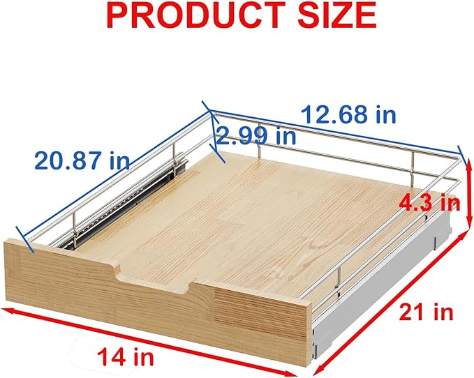 Sikarou Pull Out Cabinet Organizer,Heavy-Duty Slide Out Shelf, Wood And Wire Basket, Pull Out Drawer for for Kitchen Under Sink Space, Pantry, Bathroom (14 * 21 WM)