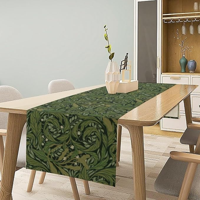 William Morris Table Runner,Vintage Boho Green Botanical Leaves Print Decor Table Runner for Home Indoor Outdoor Kitchen Holiday Birthday Party Wedding Decor 13x120 Inch