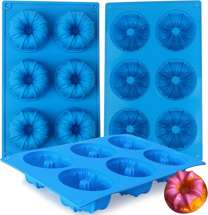 Sidosir Mini Blossom Fluted Tube Cake Pan, 6 Cavity Heritage Fluted Tube Cake Silicone Blossom Mold for Family Baking,Non Stick Fancy Design Molds for Fluted Tube Cake, Mousse Cups, Jelly