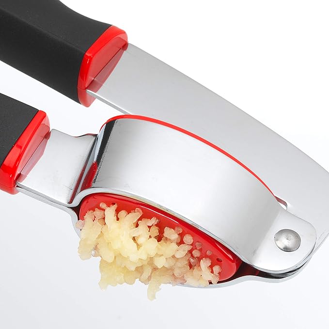 GoodCook Touch Dishwasher Safe Garlic Press with Stainless Steel Head, Black/Red