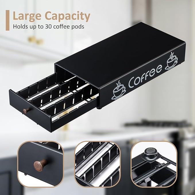 Nespresso Pod Holder Pod Drawer Cabinet Pod Storage Rack For Counter,8.3'' Wide by 16.5'' Deep by 3.5'' High (30 Pods)