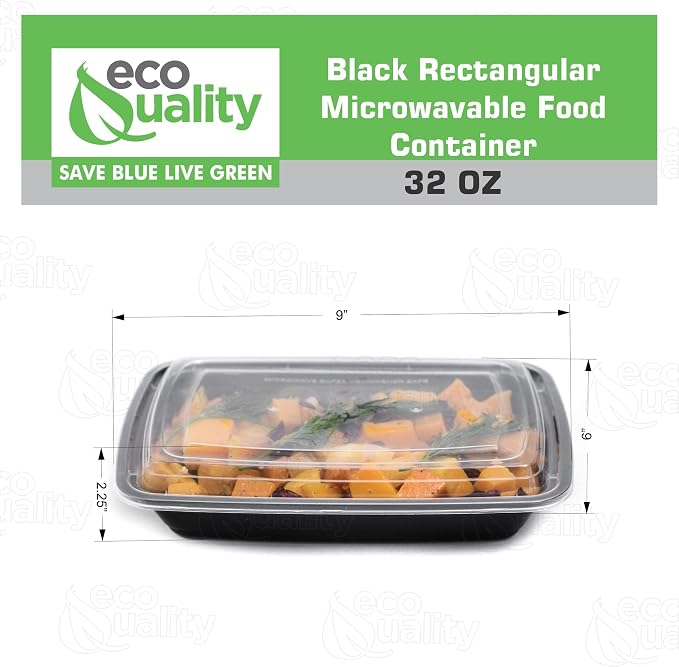 32 oz Reusable Food Storage 25 Pack Containers with Lids by EcoQuality – Rectangular BPA Free Freezer, Microwave & Dishwasher Safe – Airtight & Watertight Stackable, Lunch Meal Prep, To-Go, Bento Box