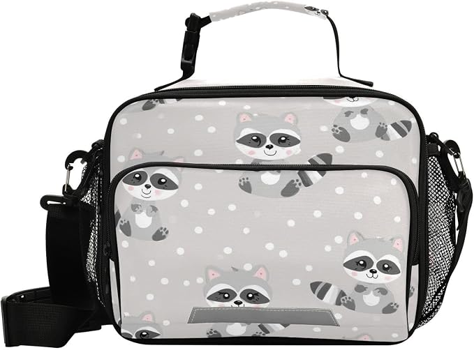 Kcldeci Raccoon Cute Lunch bag, Portable/Reusable Lunch Box for Women/Men/Adult, Insulated Cooler Tote Bag for Work/School/Travel/Picnic