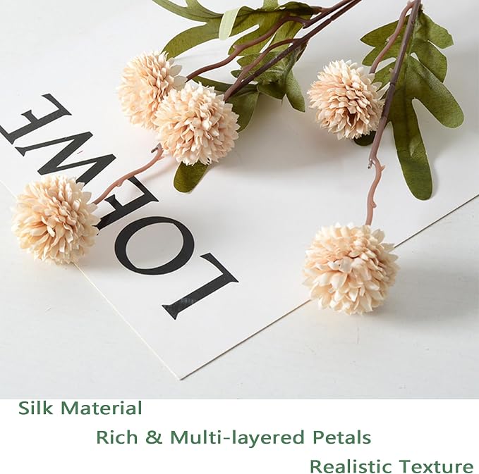 10pcs Faux Beige Kiku Flowers, 5 Heads Each Stem & 4 Branches Eucalyptus Stems, Artificial Small Mini Chrysanthemum Flowers for Aesthetic Room Decor, Floral Arrangements Centerpiece