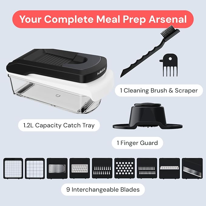 Fullstar Core Vegetable Chopper - Chop and Slice Lid - Food Chopper with Container, Veggie Chopper, Fruit Slicer, Onion Dicer - Meal Prep Essential - Kitchen Gadgets and Gifts (9-in-1, White/Black)