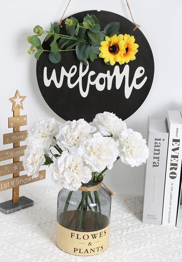 15PCS White Carnations Artificial Flowers White Fake Flowers Silk Carnations White Flowers for Wedding Centerpieces Bridal Shower for Dining Table Home Party Birthday Decor (White)