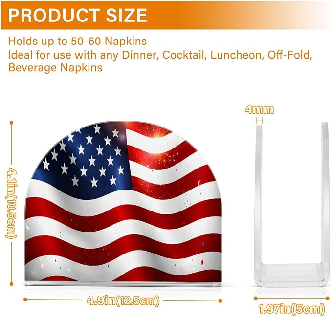 Independence Day Bright American Flag Napkin Holder for Tables Paper Cocktail Napkin Holders for Kitchen and Dinning, Acrylic Dinner Napkin Dispenser for Restaurant Home Decor Bar Accessories 2 Pack