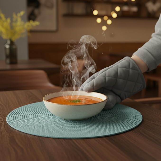 Winknowl 15 Inch Round Braided Placemats Set of 8, Washable Cotton Polyester Table Mats, Heat Resistant Non-Slip Place Mats for Kitchen Dining Table Decor (Light Blue,8pcs)