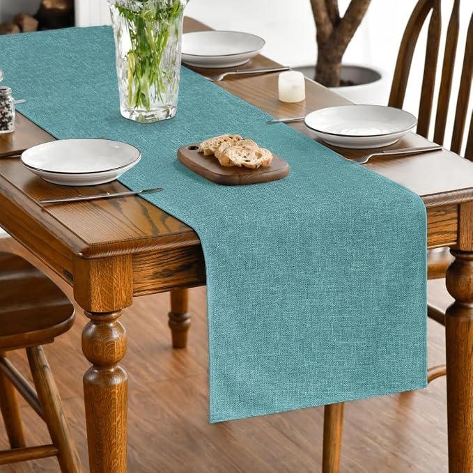 Artoid Mode Turquoise Aqua Table Runner, Seasonal Summer Washable Kitchen Dining Table Decoration for Home Party Decor 13x60 Inch