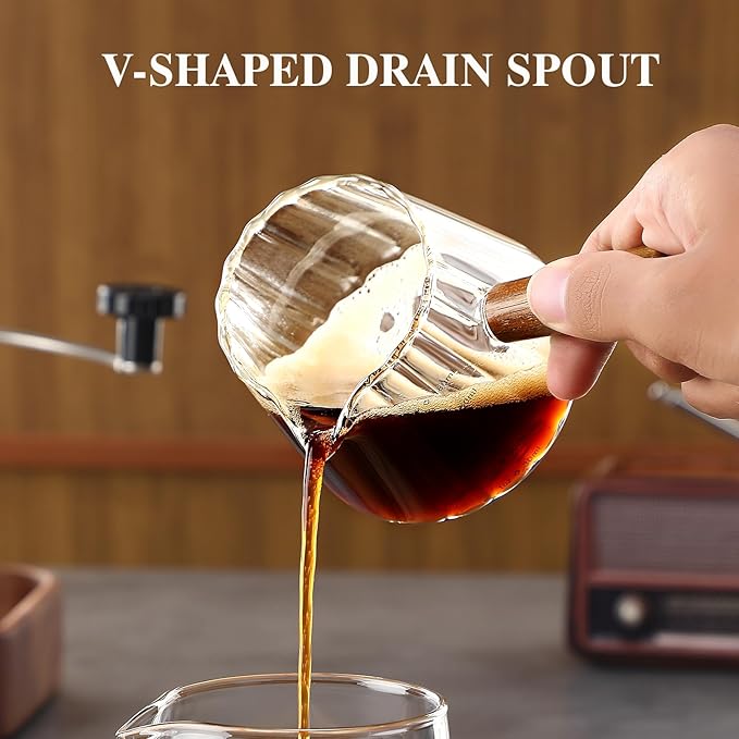 TIWPAJS Espresso Cups With Wood Handle 6oz, Espresso Accessories, Milk Frothing Pitcher, Glass Measuring Cup, Shot Glass