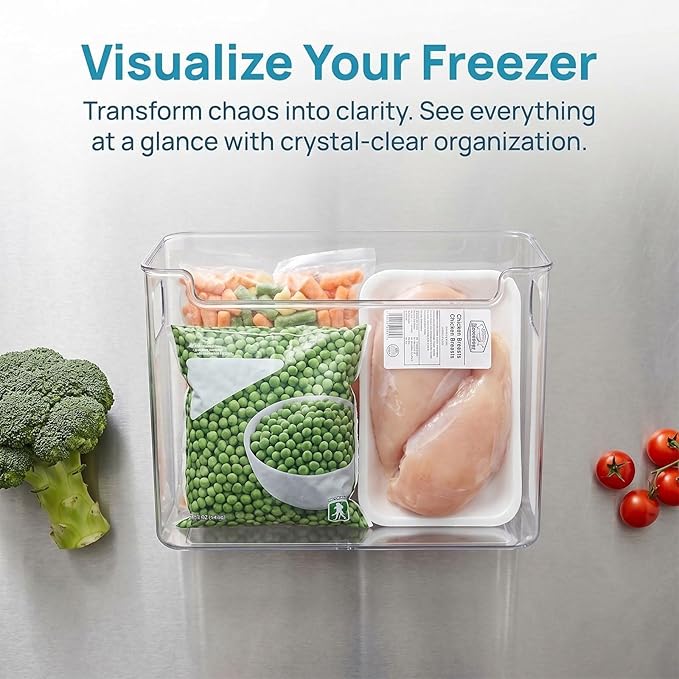 Crystal Clear Freezer Storage Bins, 2026 Upgraded Freezer Drawer Organizer Bins with Handles, Multipurpose Plastic Storage Bins for Refrigerator and Pantry, Easy to(Green,S+L)