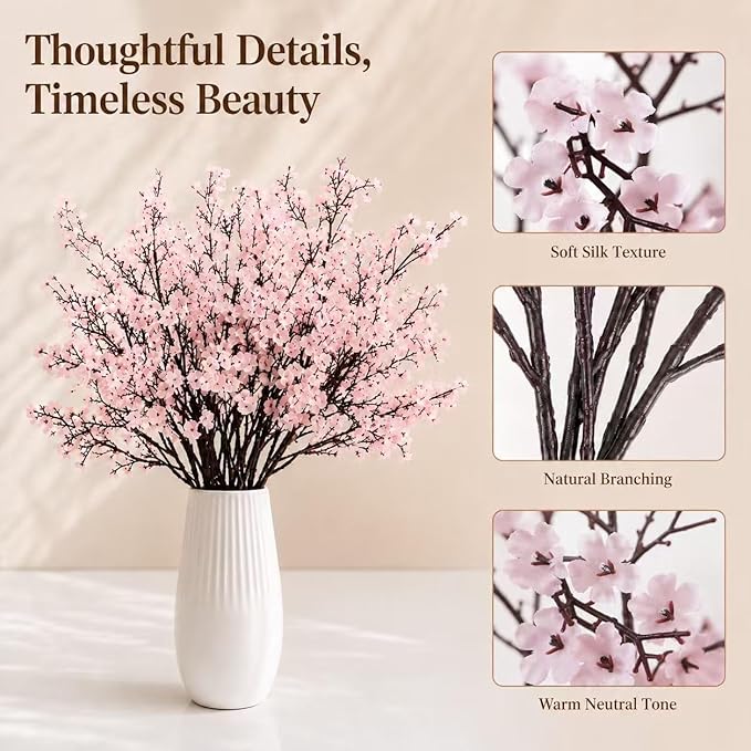 Mandy's Light Pink Artificial Baby’s Breath Flowers 6 Bundles Silk Gypsophila, 18.5 Inch European Style Modern Home Decor Centerpiece, Neutral Wedding Flower Arrangements