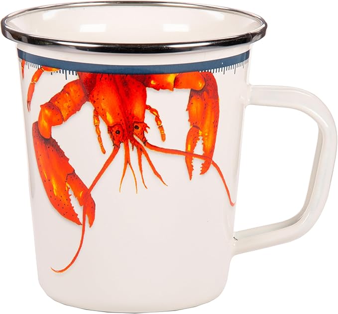 Golden Rabbit Enamelware Latte Coffee or Tea Mugs, 16 ounce, Lobster, Set of 4