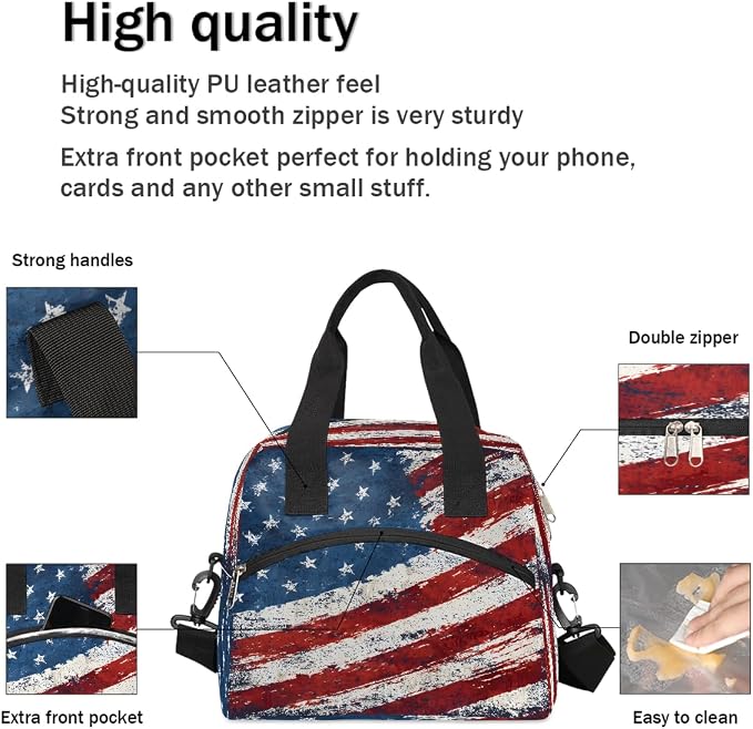 Pardick Vintage American Flag Insulated Lunch Bag for Women Leakproof Lunch Box Large Cooler Thermal Tote Bag with Shoulder Strap Meal Prep Bags for Work School Office Picnic Teen Girls Adult