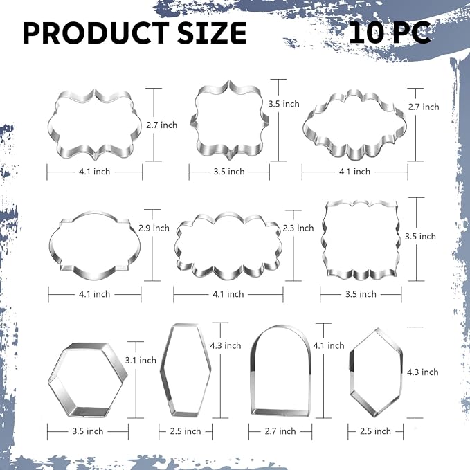 10PCS Stainless Steel Plaque Frame Cookie Cutters - Variety Shapes Fondant Cutters for Baking Wedding Birthday Christmas Metal Biscuit Molds for DIY Decorations