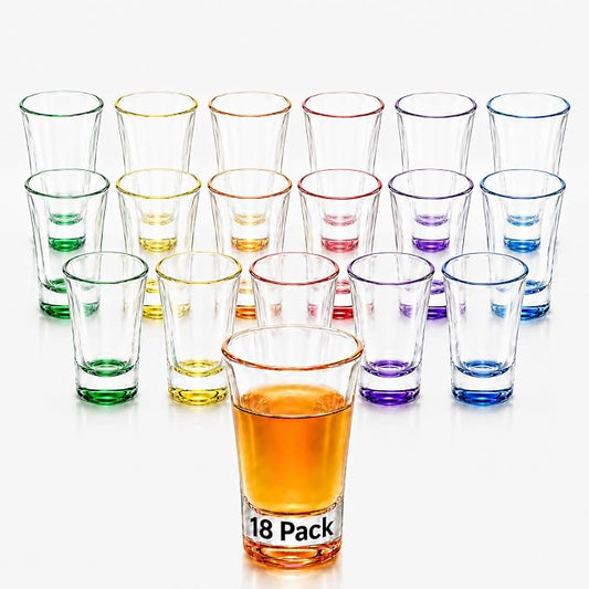 18 Pack Shot Glasses,2 oz Colorful Shot Glass with Heavy Base,Shot Cups for Whiskey,Vodka,Espresso - Durable Tequila Glasses for Home, Bars & Parties