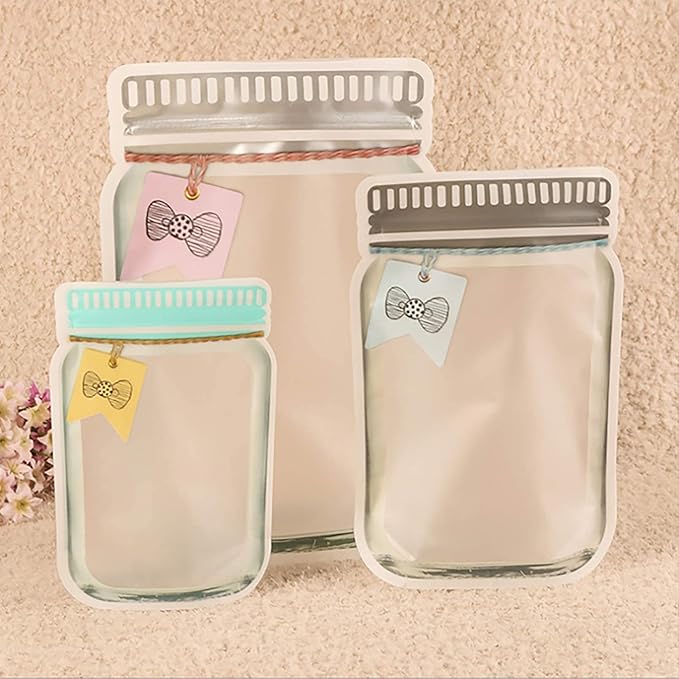 45Pcs Mason Jar Zipper Bags Resuable Snack Bags Portable Food Storage Snack Zipper Bags for Kitchen Travel Camping Picnic Organizer (15S 15M 15L)
