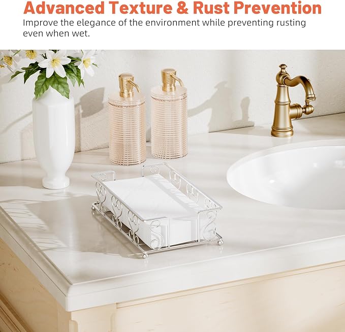 Stainless Steel Napkin Holder & Guest Towel Tray | Disposable Paper Towel Dispenser for Bathroom, Table, Kitchen Countertop, Dinner Table, Vanity