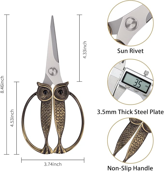 WARMHEART Owl Kitchen Scissors All Purpose, Stainless Steel Heavy Duty Sharp Shears for Meat, Chicken, Fish, Poultry, Herb, Bread (Bronze, Medium)