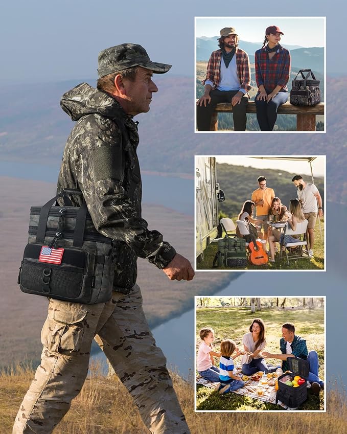 JOYHILL Tactical Lunch Box for Men, Camo, Double Deck Insulated Lunch Bag | Large Durable Thermal and Cooler Bag for Adult, Modern Leakproof Bag for Work, Office Commutes, Camping, Picnic, 18 L/24 Can