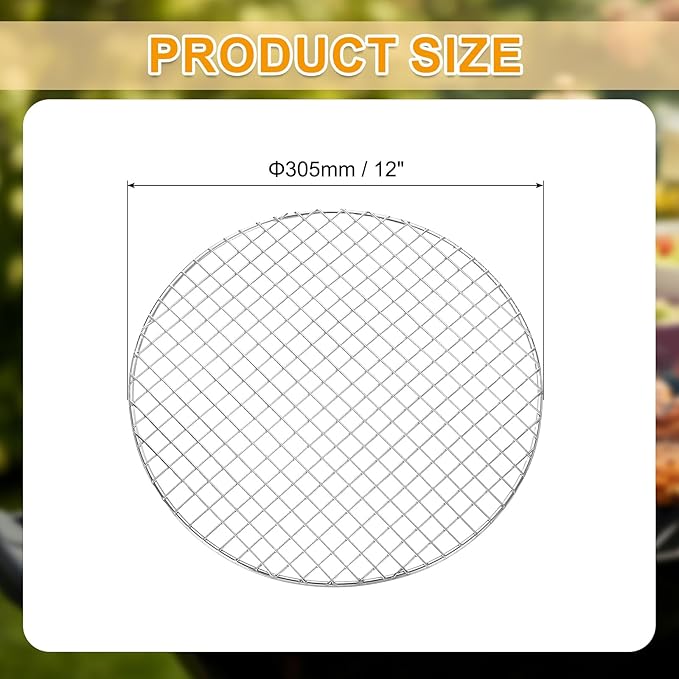 uxcell Round Cooking Rack, Dia 12 Inch Stainless Steel Grill Grate Cross Wire Barbecue Grill for Cooking Baking Air Fryer Racks, Silver