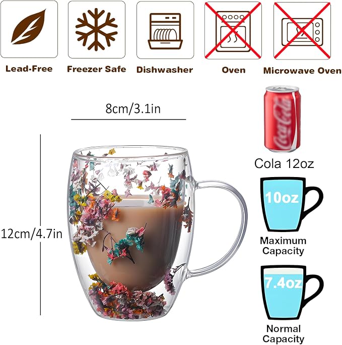 NBHUZEHUA Double Wall Coffee Mugs Set of 2 Insulated Glass Cup Set Newly Wed Engagement Anniversary His and Hers Gifts for Couples