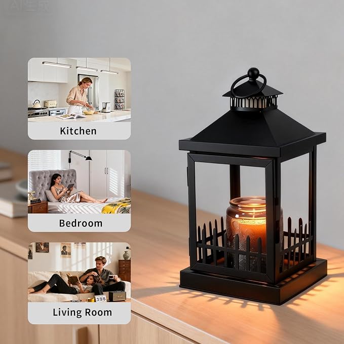 2026 New Candle Warmer Lamp with Timer,Imitating Fence Design Candle Warmer Lamp Dimmable Farmhouse Candle Lamp Warmer,Lantern Candle Warmer Lamps and Hanging Up Designed