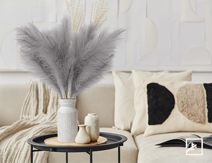 ZIFTY 7-Pcs 38"/3.1FT Faux Pampas Grass Large Tall Fluffy Artificial Fake Flower Boho Decor Bulrush Reed Grass for Vase Filler Farmhouse Home Wedding Decor (Grey)