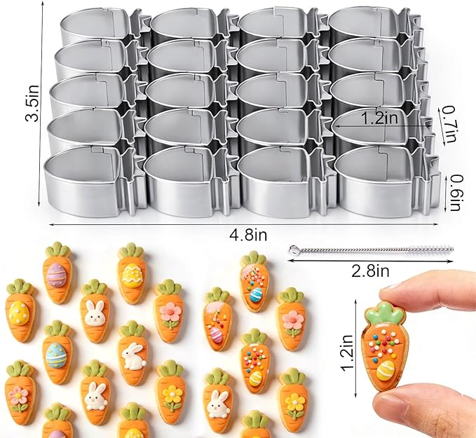 AIERSA Mini Carrot Cookie Cutter,Small Easter Cookie Cutters,1.2 Inch Tiny Carrot Shaped Cracker Cutter,20 Cavity Metal Stainless Steel Easter Cracker Cutters