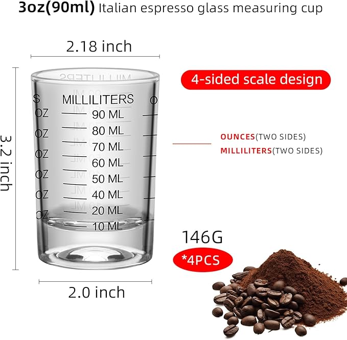 4Pcs Shot Glass Measuring Cup 3 Ounce/90ML Liquid Heavy High Espresso Glass Cup Black Line Espresso Shot Glasses with Measurement (4)