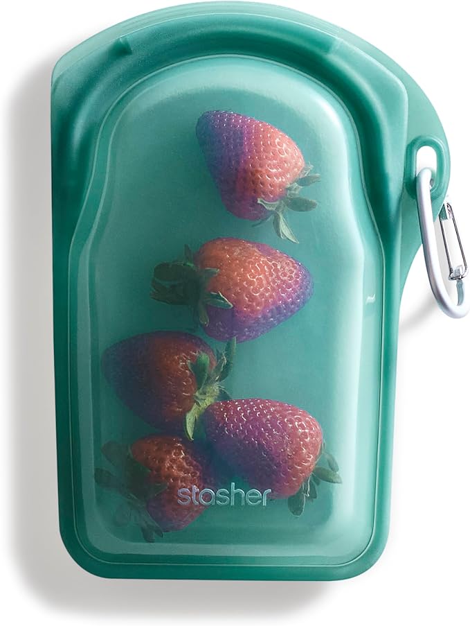 Stasher Silicone Reusable Storage Go Bag with Carabiner Clip, Bag for Travel, Microwave, Dishwasher, Oven, Safe, Sous Vide, Eco Friendly, Outdoor Snack Storage Pouch, 18 oz, Waterfall | Leakfree Travel Bag