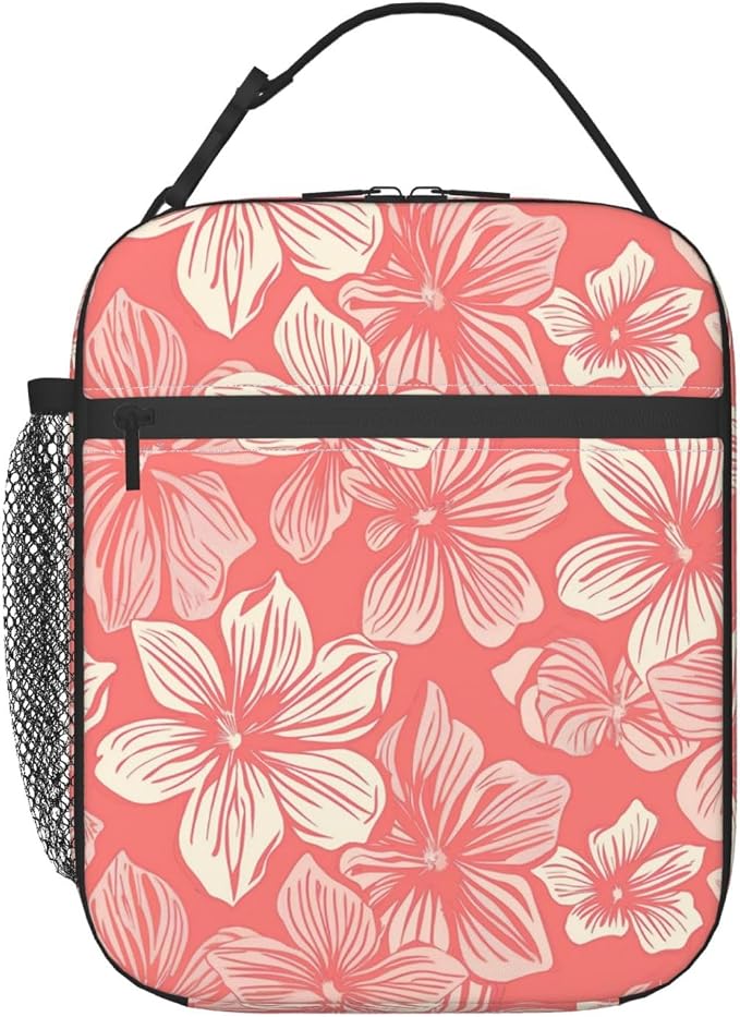 Pink Floral Lunch Box for Adults Women Girls Boys Kids Flower Lunch Box Insulated Cooler Reusable Lunch Bag Container Gifts for Work Office Picnic Travel School