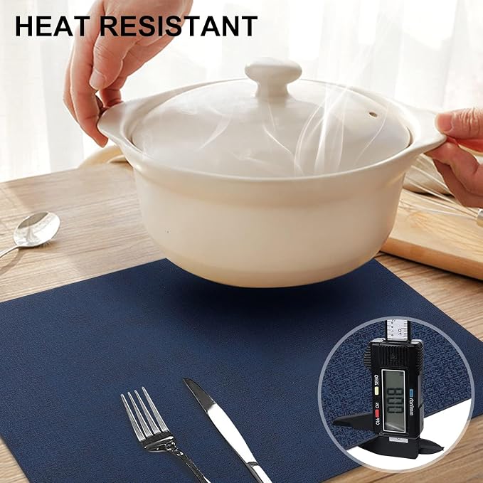 homing Faux Leather Heat Resistant Placemats 6 Packs, Waterproof Wipeable Dining PU Place Mats for Indoor & Outdoor, Easy to Clean, Dark Navy Blue
