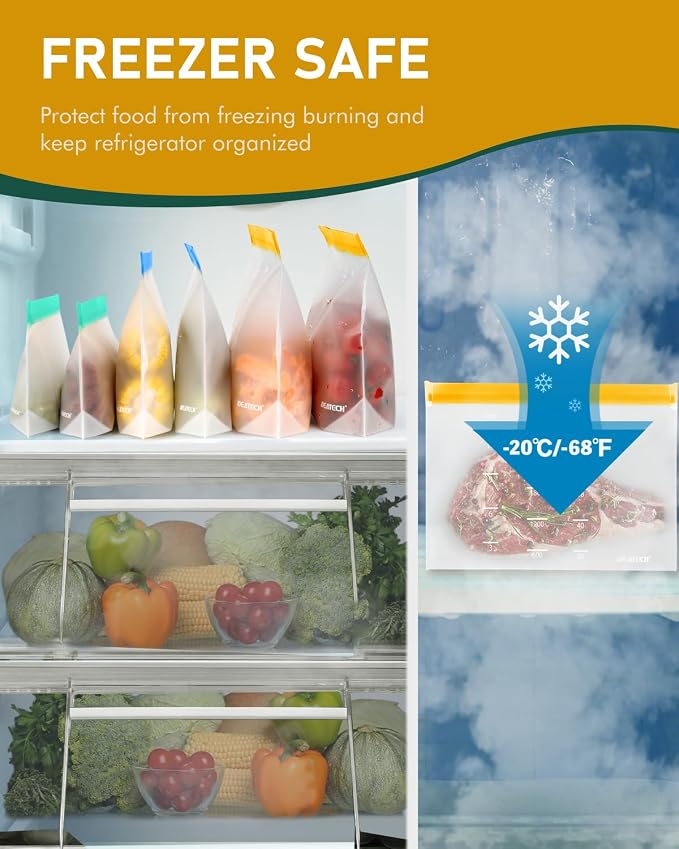 IDEATECH Reusable Gallon Freezer Bags, Reusable Food Storage Bags, 6Pack | Leakproof, Dishwasher Safe, BPA-Free Food Grade, Large Size with Measurement Marks for Meat, Marinades & Freezer Storage