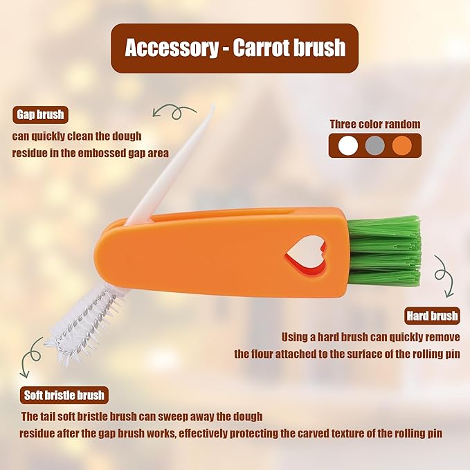 17" Premium Wooden Rolling Pins for Baking with European Embossed Designs | 3mm Deep Springerle Cookie Molds | Christmas Rolling Pin & Baking Gifts for Women | Includes 3-in-1 Cleaning Brush