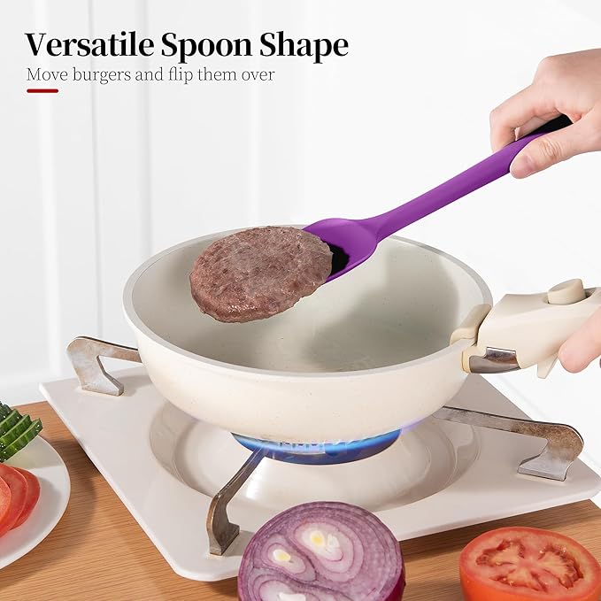 Silicone Spoon Spatulas Set, 600ºF Heat-Resistant BPA-Free Non-Stick Rubber Spoonulas Kitchen Baking Cooking Spoons Versatile for Scooping, Mixing, Stirring, Serving (Set of 3, Multi-3)