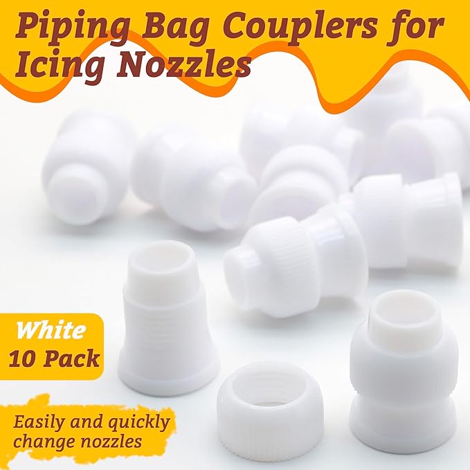 10 Pack Piping Bag Couplers for Icing Nozzles, Medium Couplers for Piping Bags, White - Small sized - PP