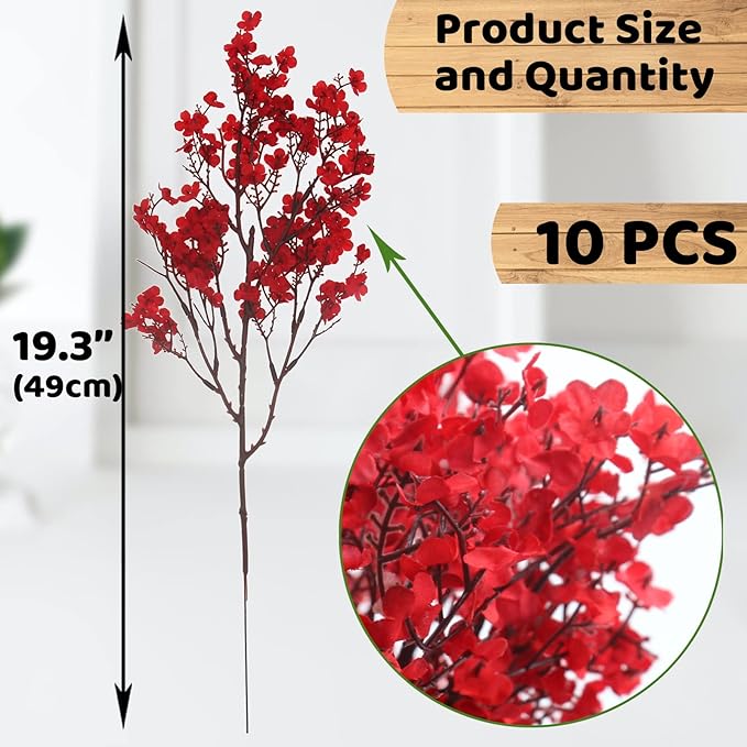 Hananona 10 Pcs 4th of July Flowers Artificial Babys Breath Fake Silk Red White Blue Patriotic Flowers for Independence Day Home Decor Floral Arrangement Table Centerpieces (10, Mix)