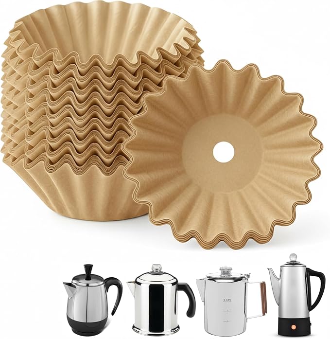MIMORE Coffee Filters - 150 PCS Percolator Coffee Filters for Farberware 4 Cup, Presto 6 Cup, Coletti 6 Cup, Elite Gourmet EC140 - Disposable Basket Coffee Filter Unbleached