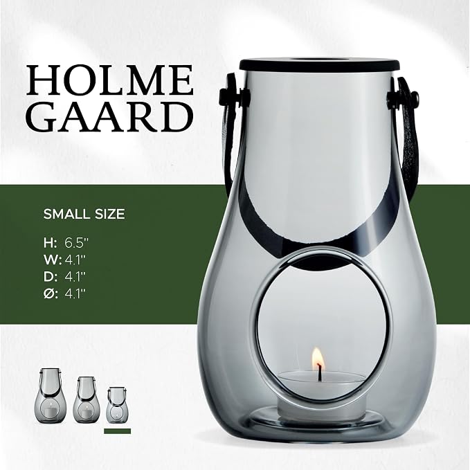 Holmegaard Design with Light Lantern Smoke Grey, 6.5" H x 4.1" D, Designed by Maria Berntsen, Gift Box Included
