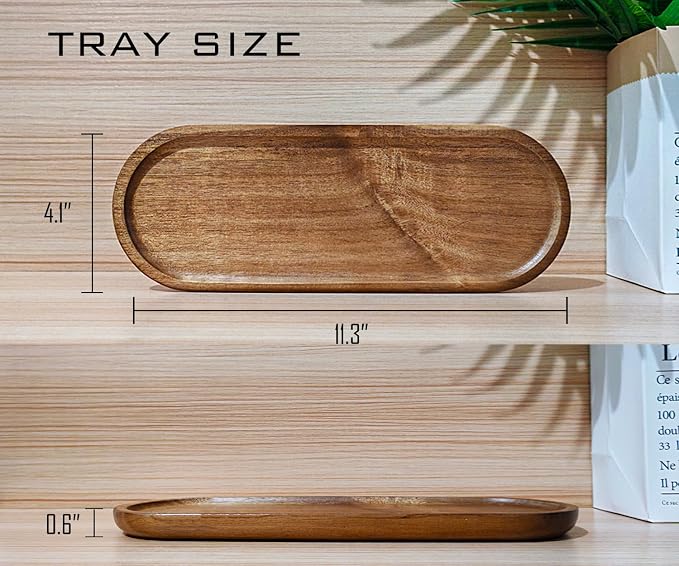 Small Wooden Oval Tray (11.3 x 4.1 inch) 3 Pack | Serving Tray for Coffee Tables, Dessert, Snack, Fruit, Acacia Wood Platter for Vegetable, Decor Restaurant