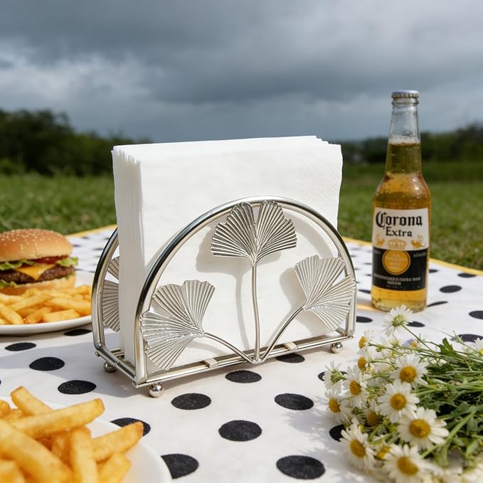 Elegant Gingko Leaf Napkin Holder for Table, Iron Cocktail Napkin Dispenser for Cocktail Picnic Bar Modern Kitchen and Dining Decor, Kitchen, Coffee Bar