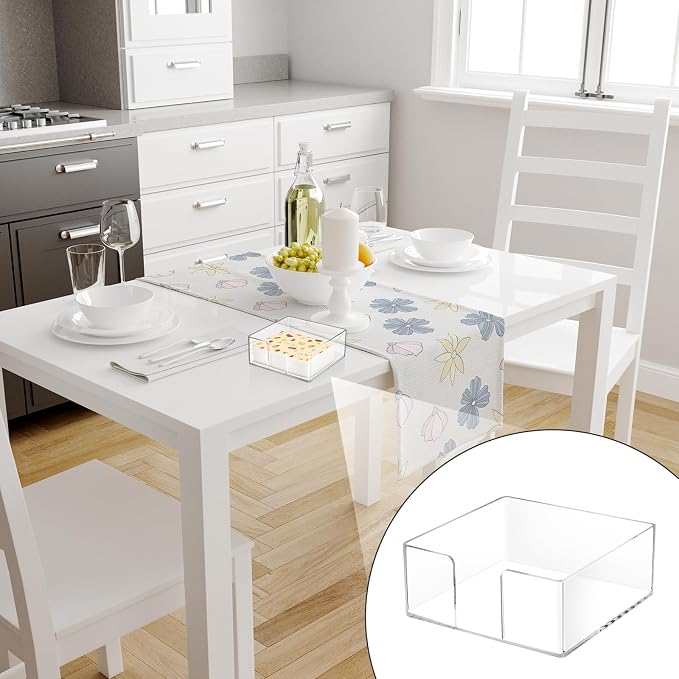Acrylic Napkin Holder, Clear Square Cocktail Napkin Holder, Paper Lucite Tray with Side Opening, Flat Tissue Holder for Table Kitchen Bathroom Bar Dinner Party Decor,Perfect for 5 x 5 inches Napkins