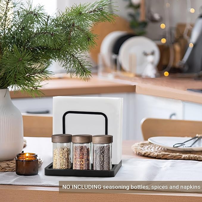 Mkono Napkin Holder for Table Farmhouse Wooden Napkin Dispenser Rustic Paper Napkin Storage for Kitchen Dining Room Coffee Bar, Black (Salt and Pepper Shakers not Included)