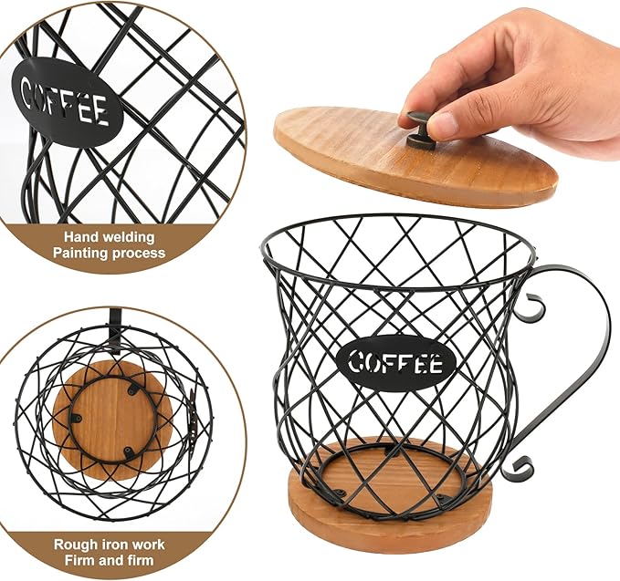 Coffee Pod Holder Coffee Pod Holder with Lid and Handle Large Capacity Coffee Capsules Holder Coffee Pods Storage Organizer for Home Office Countertop Decor (Black with Lid)